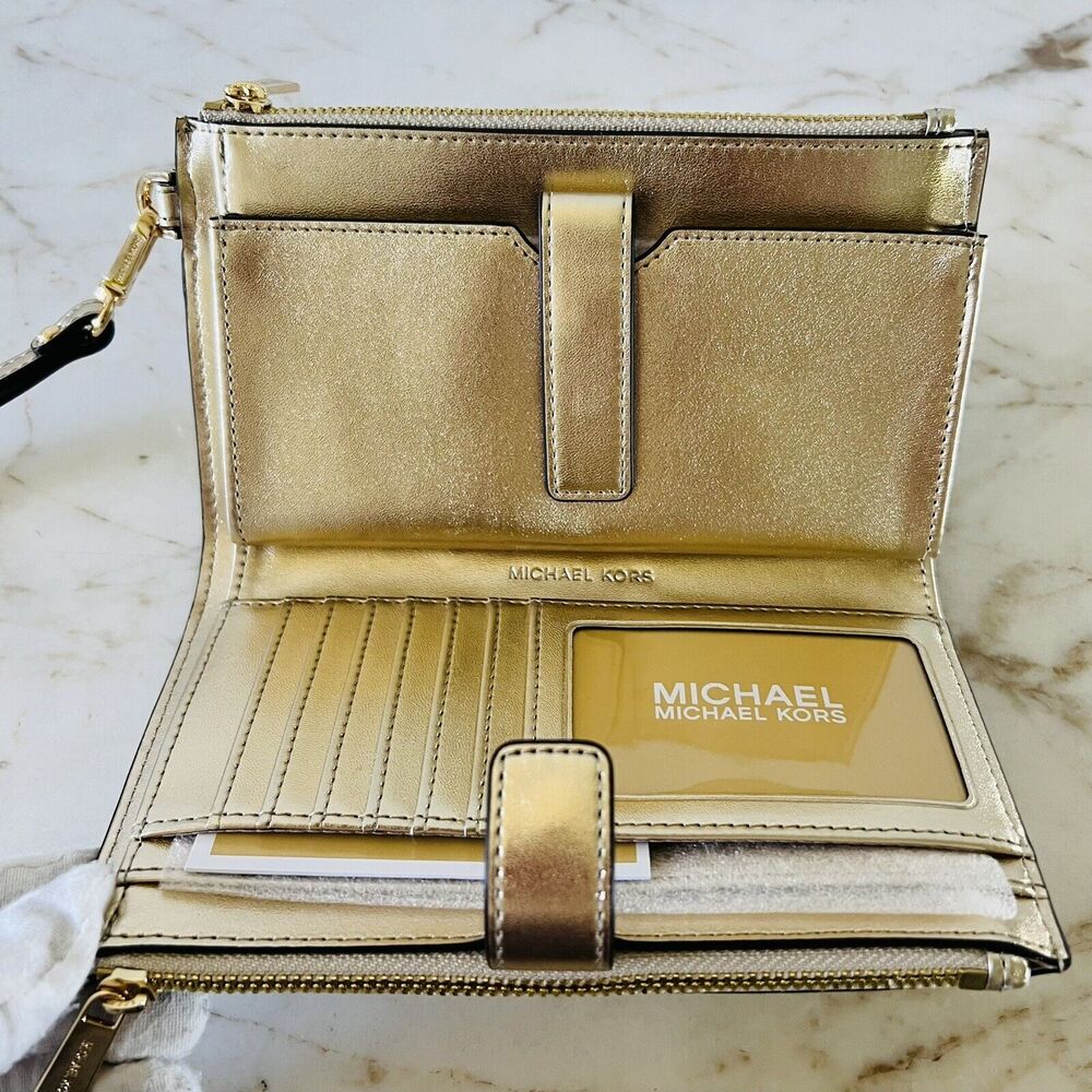 MICHAEL KORS Jet Set Travel Pale Gold Leather Double Zip Wallet Wristlet - Picture 5 of 7